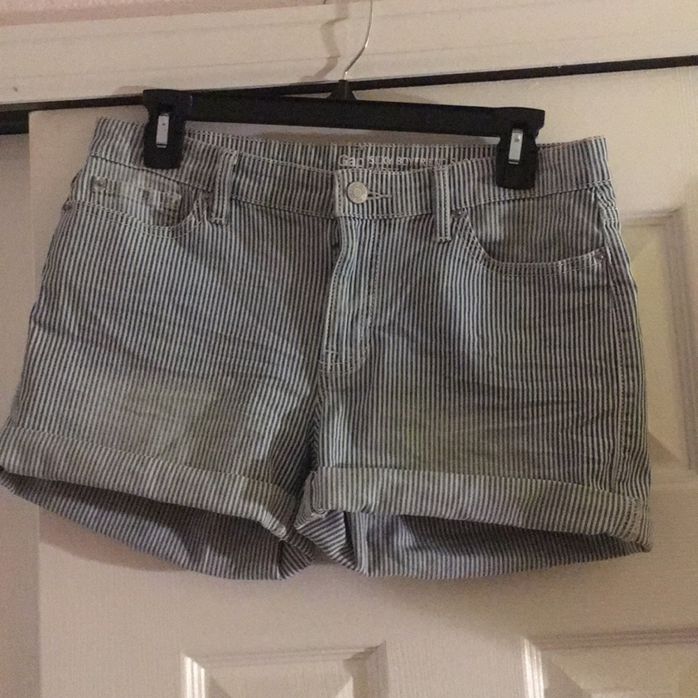 Stretch denim pinstripe shorts